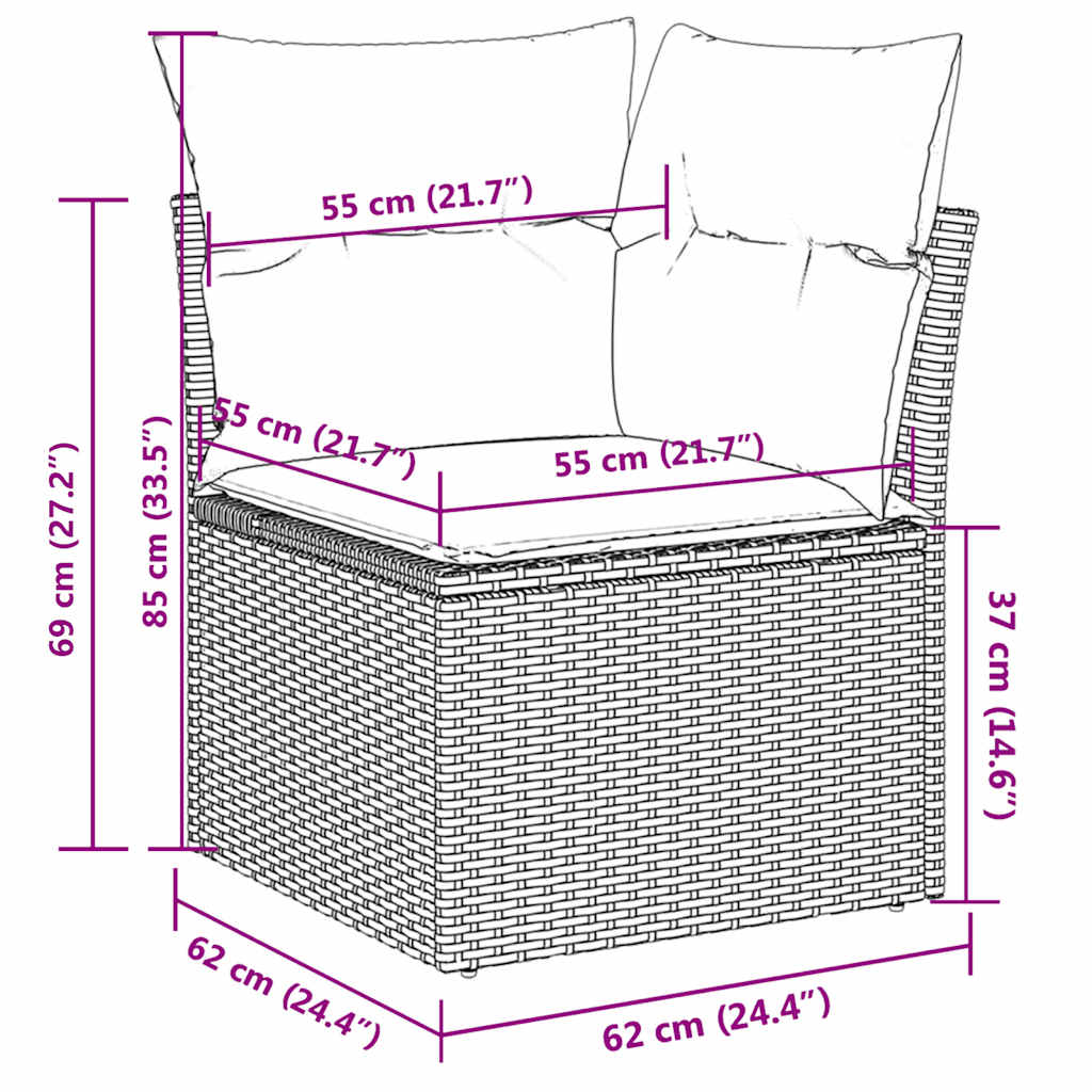 sofasæt til haven 9 dele med hynder polyrattan grå