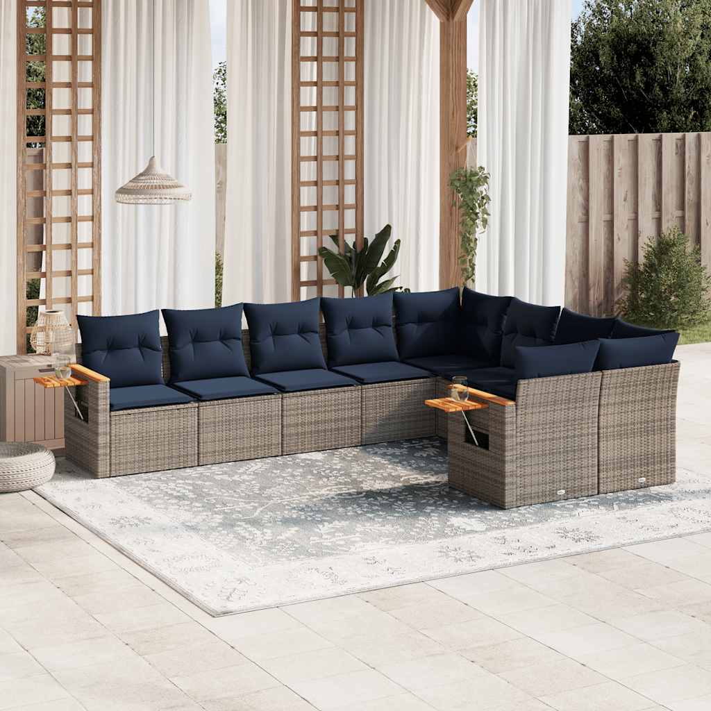 sofasæt til haven 9 dele med hynder polyrattan grå