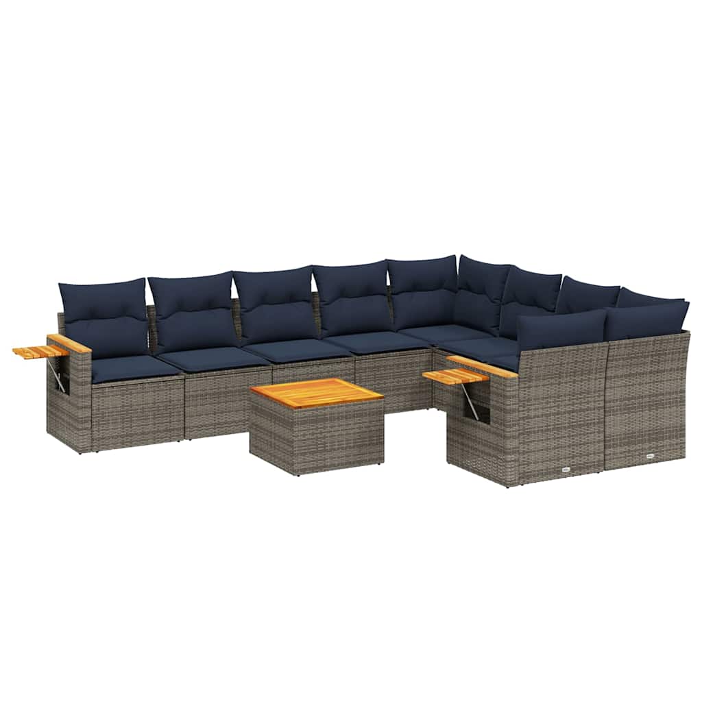 sofasæt til haven 10 dele med hynder polyrattan grå