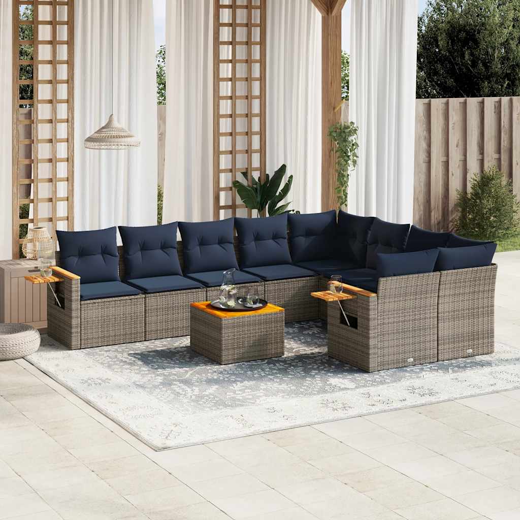 sofasæt til haven 10 dele med hynder polyrattan grå