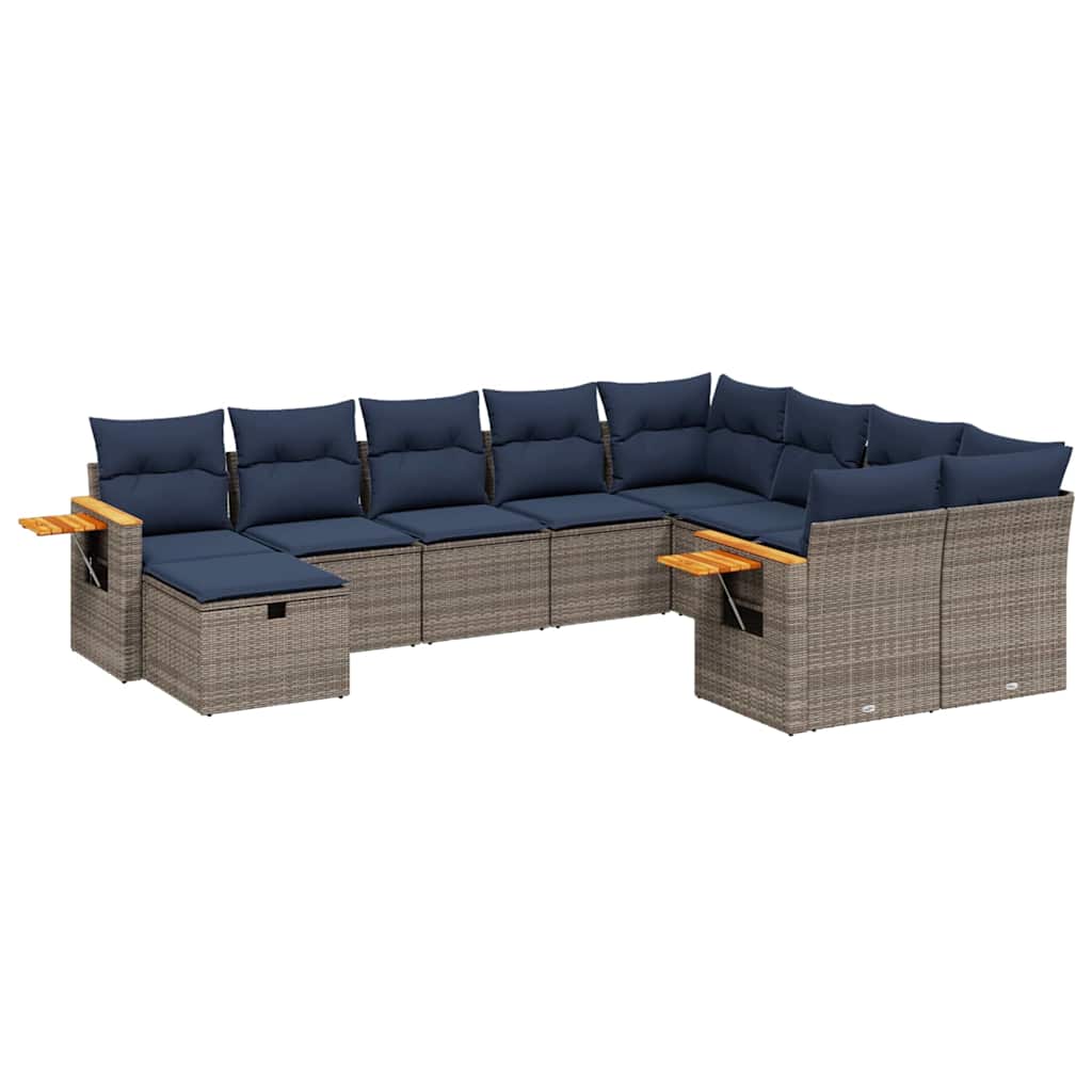 sofasæt til haven 10 dele med hynder polyrattan grå