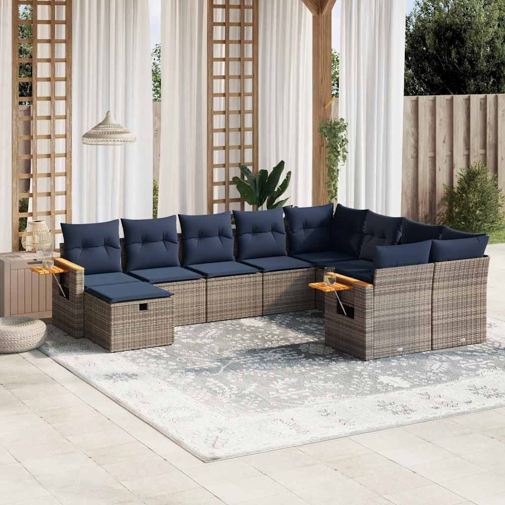 sofasæt til haven 10 dele med hynder polyrattan grå