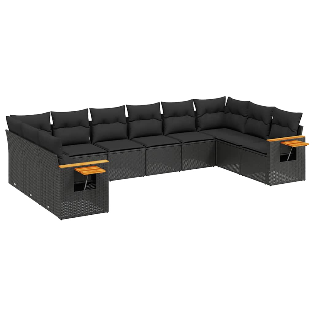 sofasæt til haven 10 dele med hynder polyrattan sort