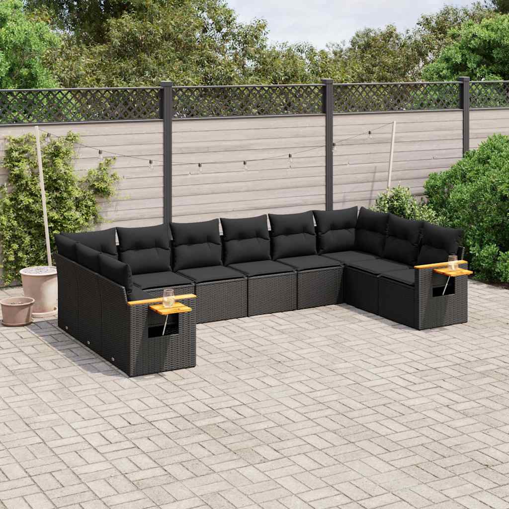 sofasæt til haven 10 dele med hynder polyrattan sort