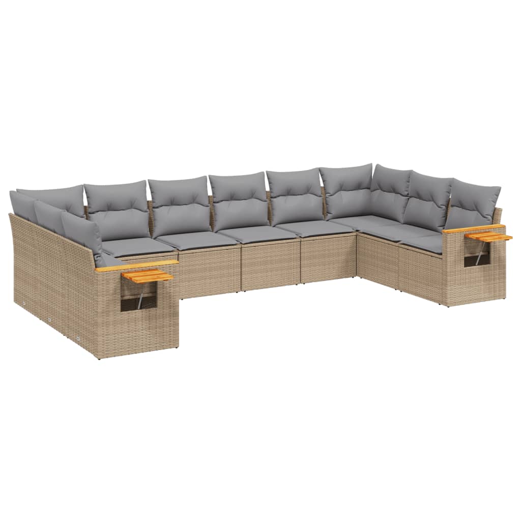 sofasæt til haven 10 dele med hynder polyrattan beige