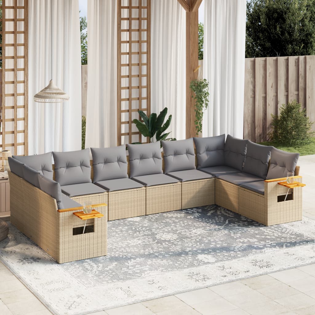sofasæt til haven 10 dele med hynder polyrattan beige
