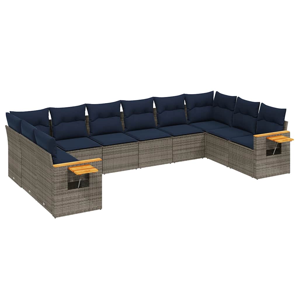 sofasæt til haven 10 dele med hynder polyrattan grå