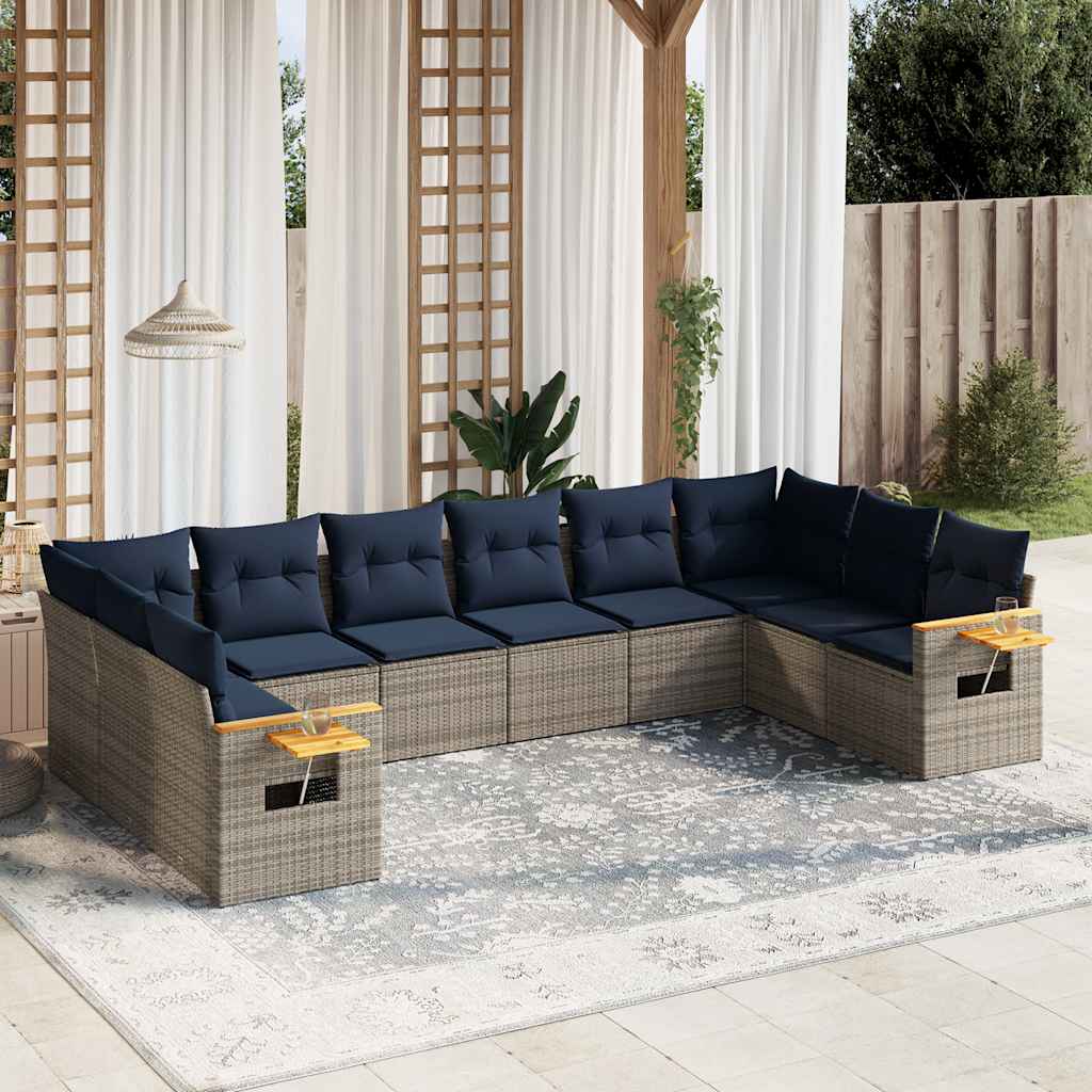 sofasæt til haven 10 dele med hynder polyrattan grå