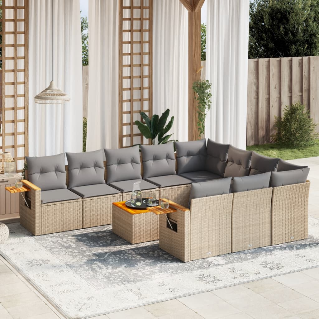 sofasæt til haven 11 dele med hynder polyrattan beige