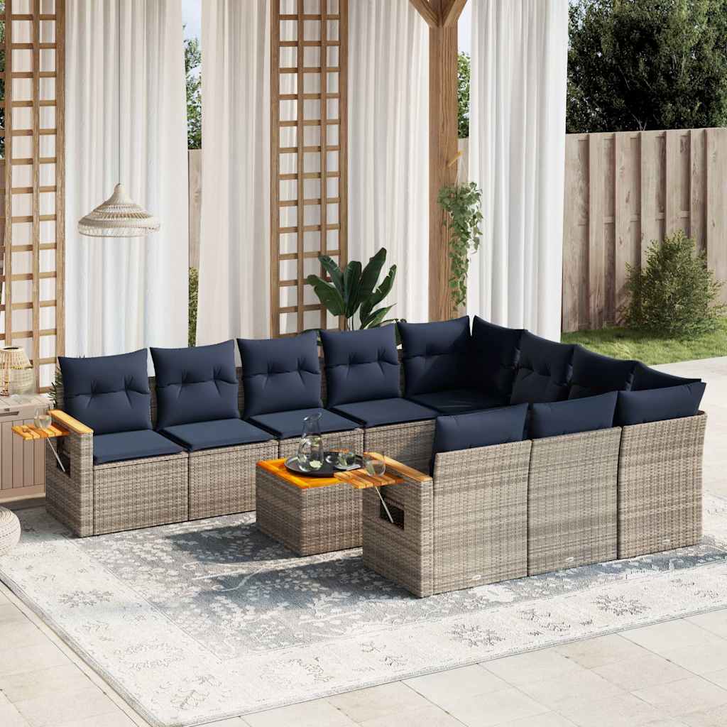 loungesæt til haven 11 dele med hynder polyrattan grå