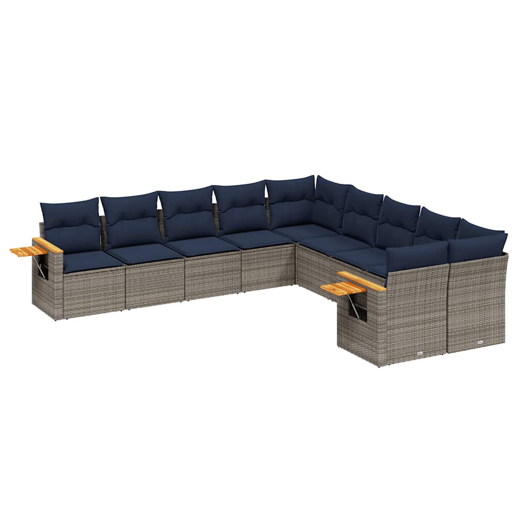 sofasæt til haven 10 dele med hynder polyrattan grå