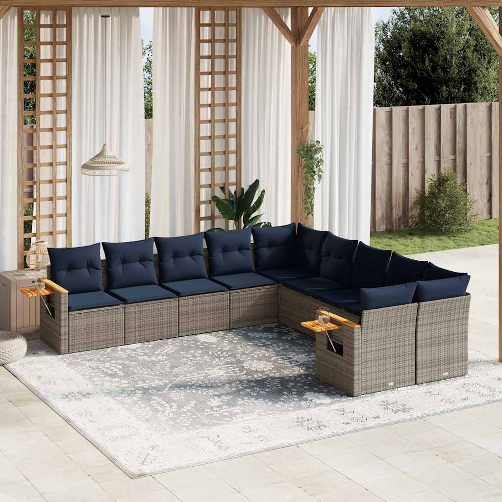 sofasæt til haven 10 dele med hynder polyrattan grå