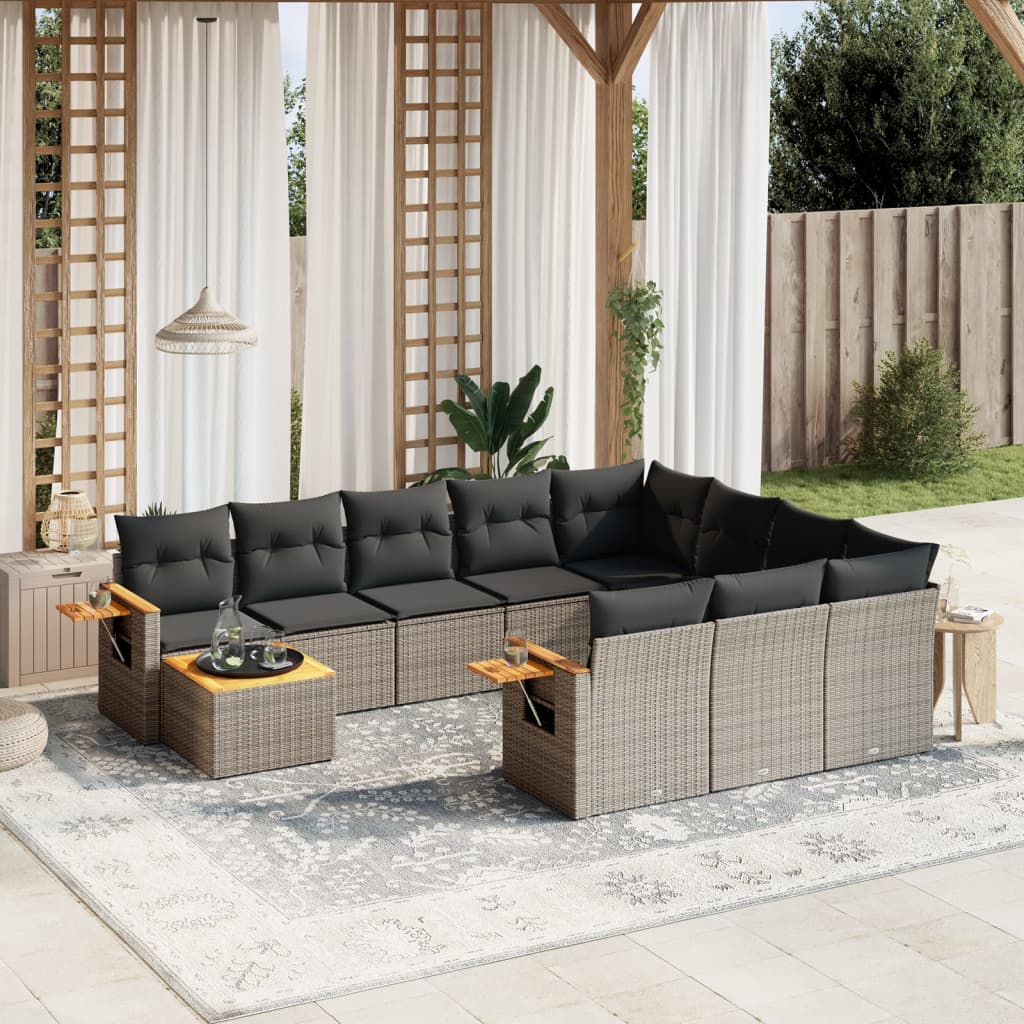 loungesæt til haven 11 dele med hynder polyrattan grå