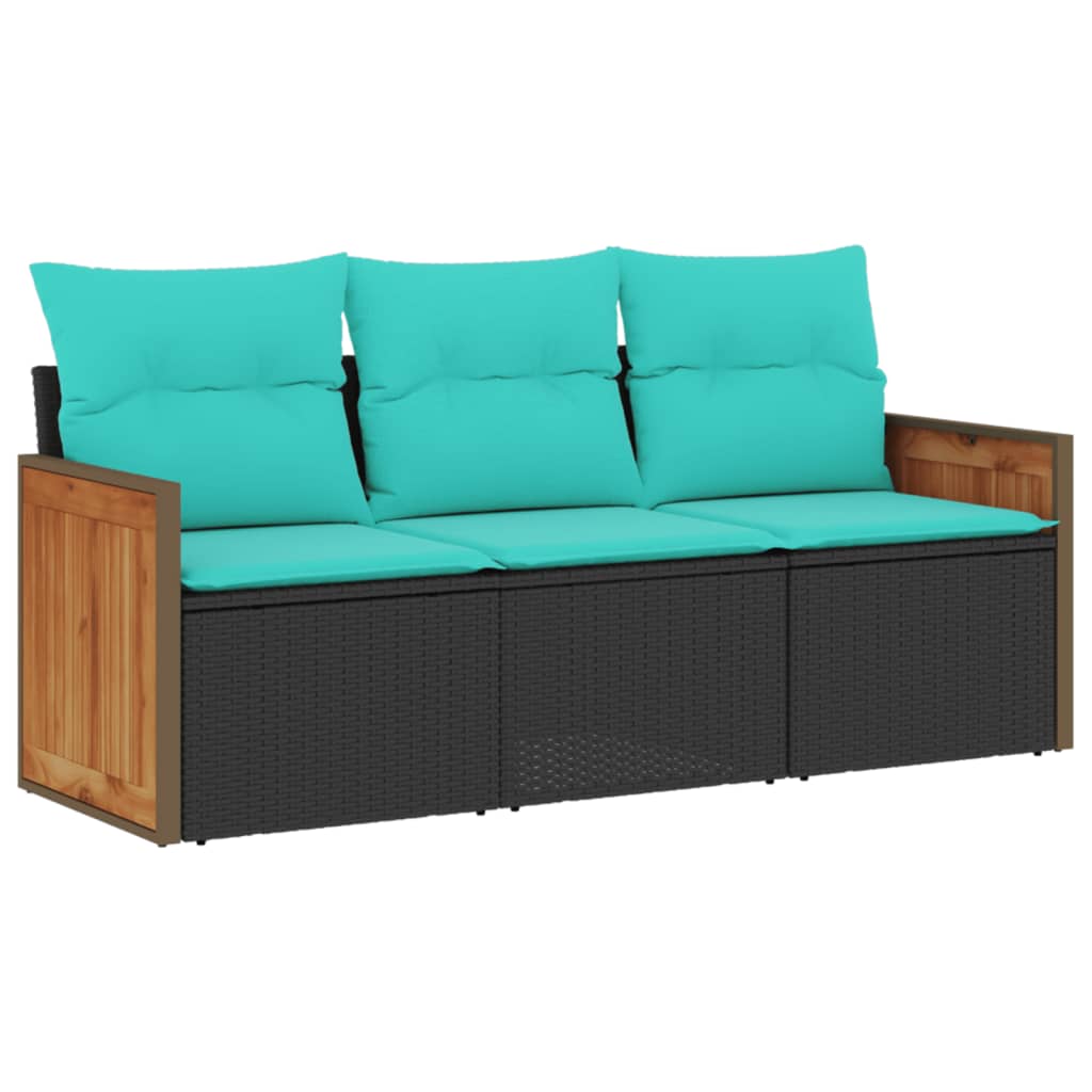 havesofasæt 3 dele med hynder sort polyrattan