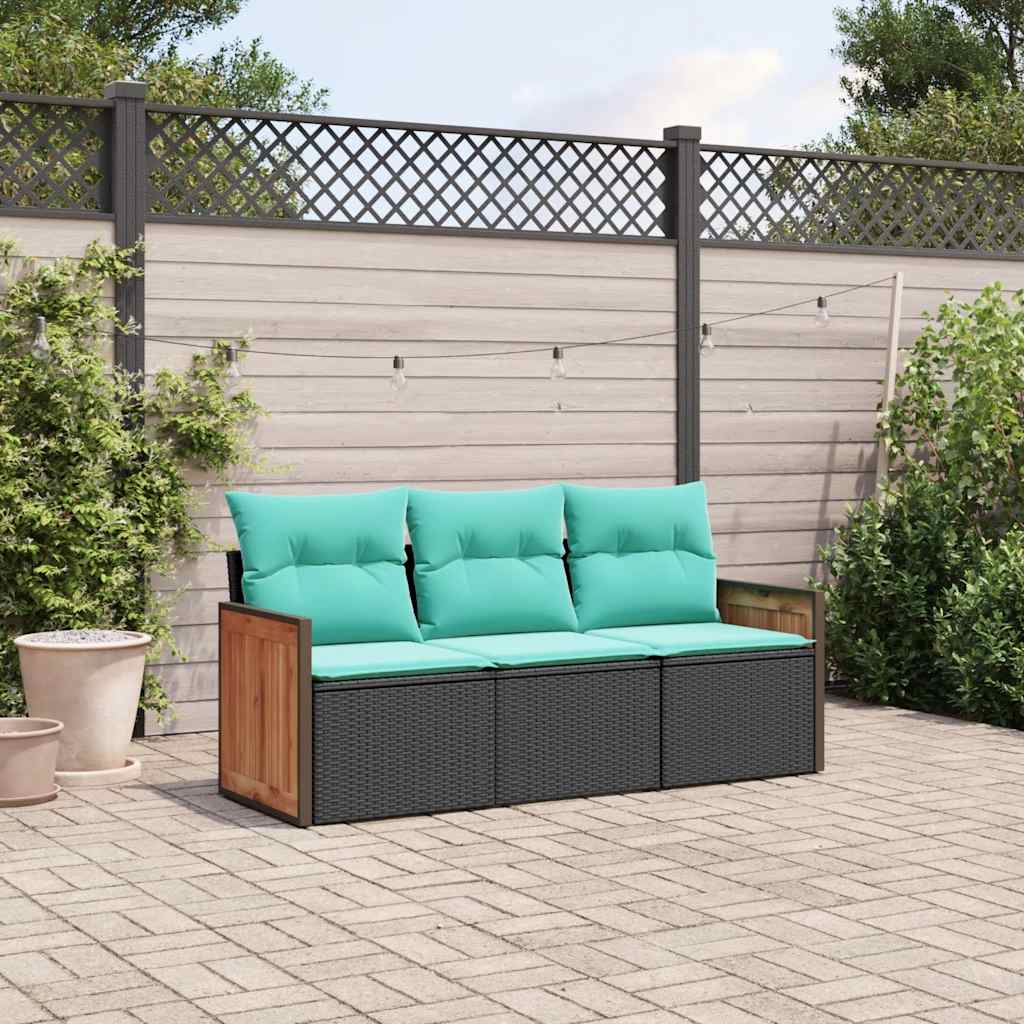 havesofasæt 3 dele med hynder sort polyrattan