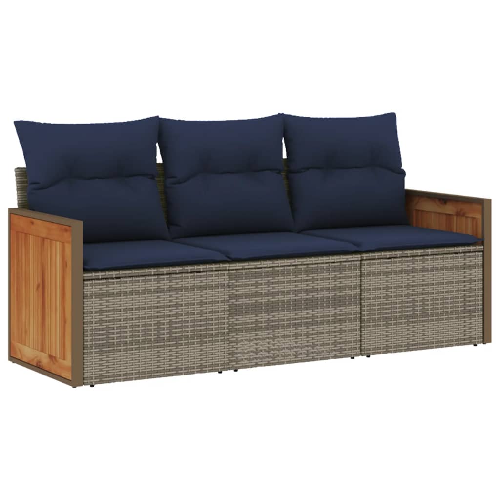 havesofasæt 3 dele med hynder grå polyrattan