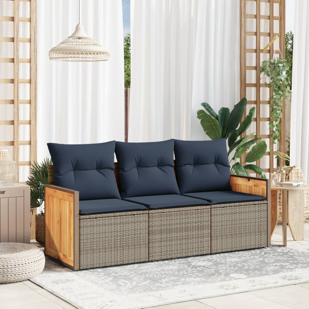 havesofasæt 3 dele med hynder grå polyrattan