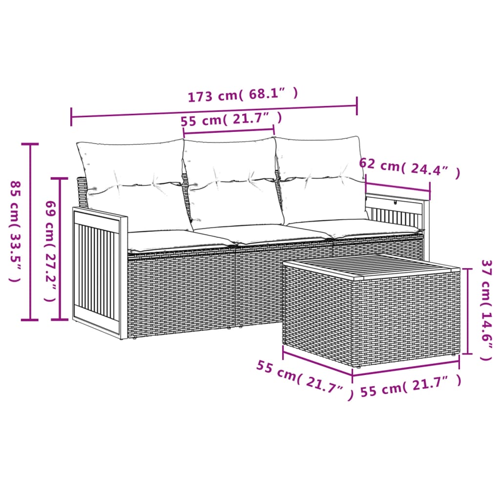 havesofasæt med 4 dele og hynder sort polyrattan