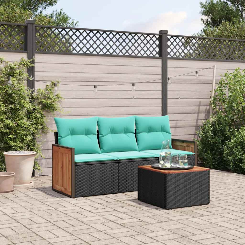 havesofasæt med 4 dele og hynder sort polyrattan