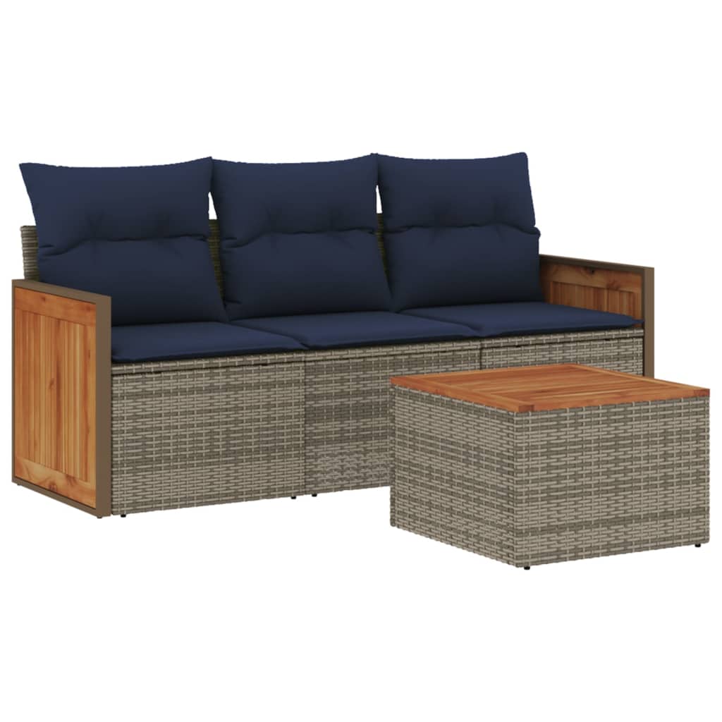 havesofasæt med 4 dele og hynder grå polyrattan