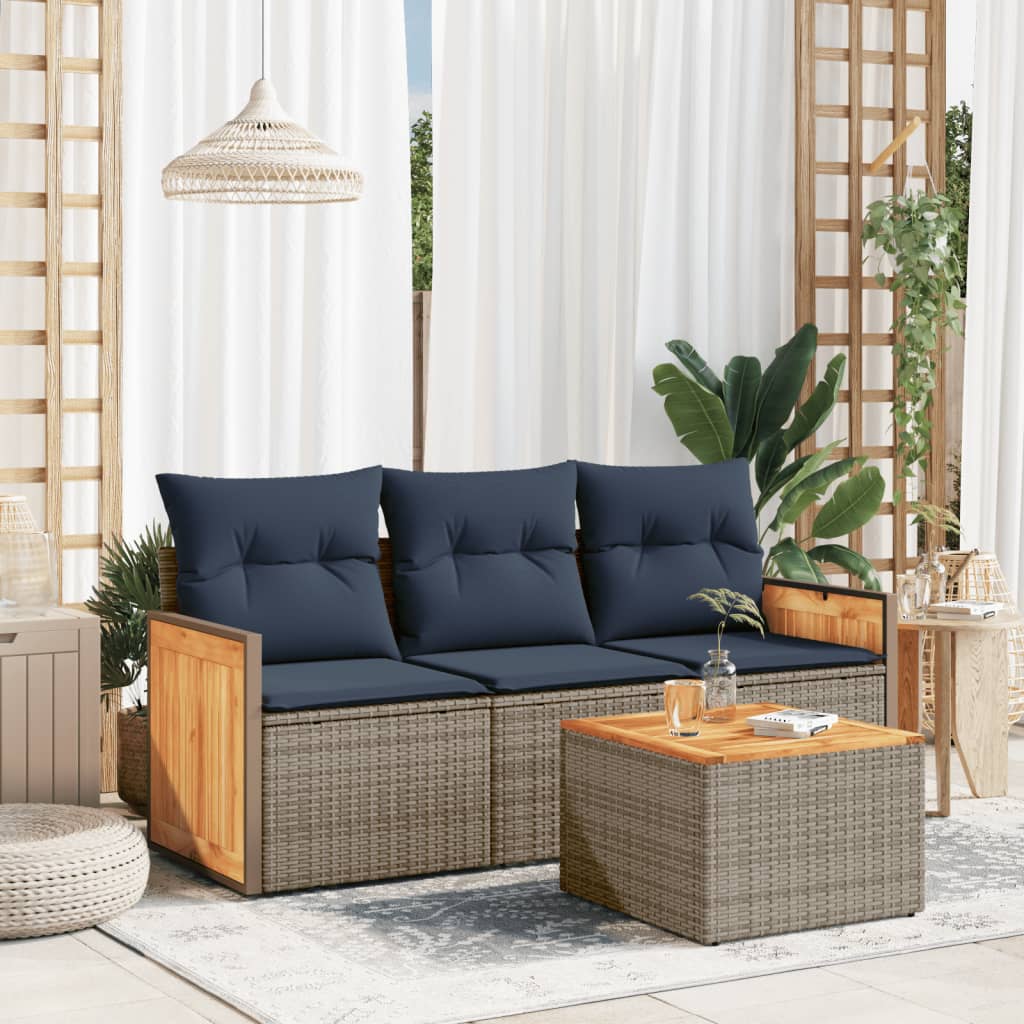 havesofasæt med 4 dele og hynder grå polyrattan