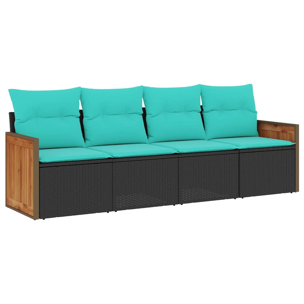 havesofasæt med 4 dele og hynder sort polyrattan