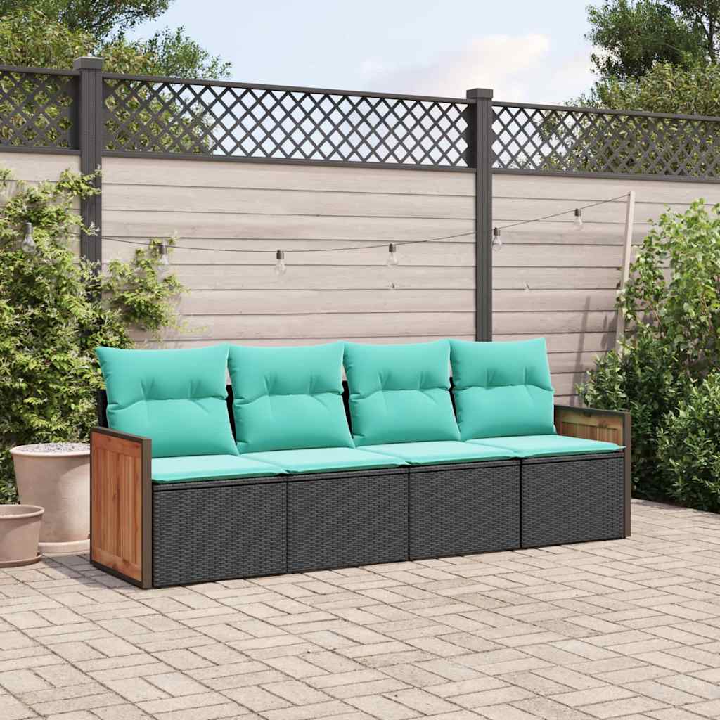 havesofasæt med 4 dele og hynder sort polyrattan