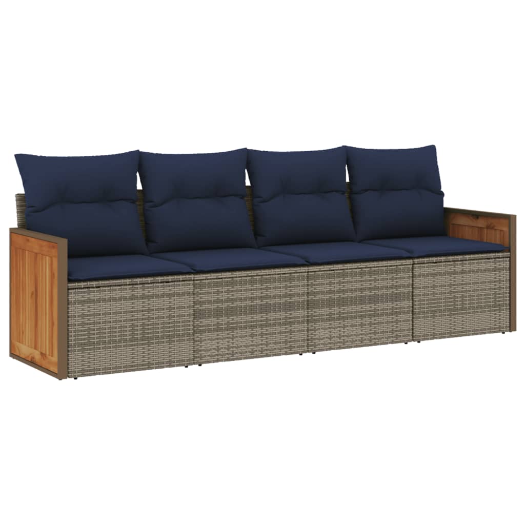 havesofasæt med 4 dele og hynder grå polyrattan