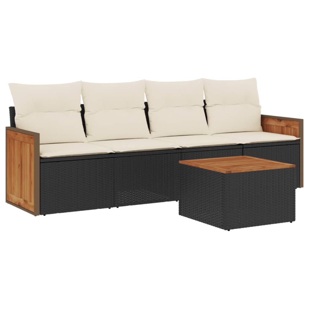sofasæt til haven 5 dele med hynder polyrattan sort