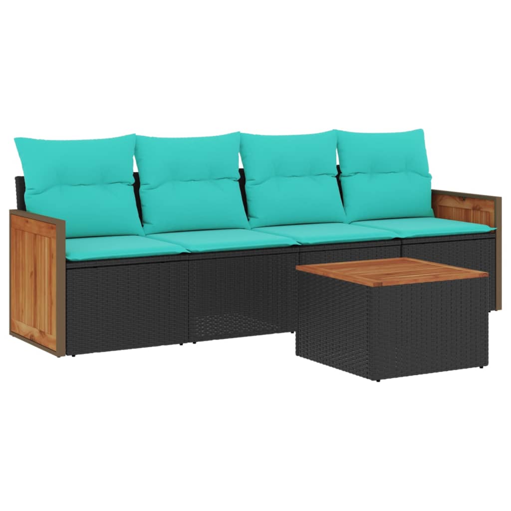 havesofasæt med 5 dele og hynder sort polyrattan