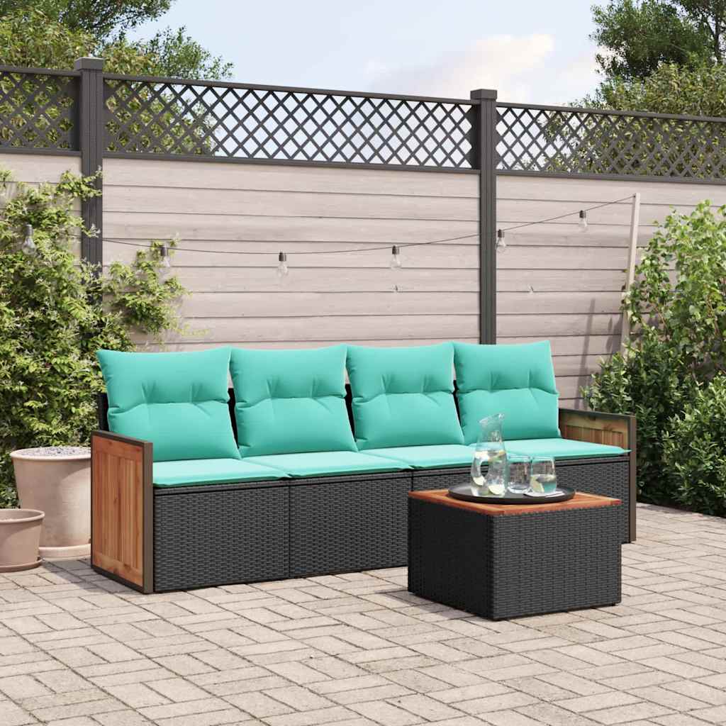 havesofasæt med 5 dele og hynder sort polyrattan
