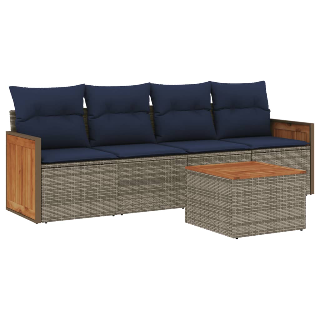 havesofasæt med 5 dele og hynder grå polyrattan