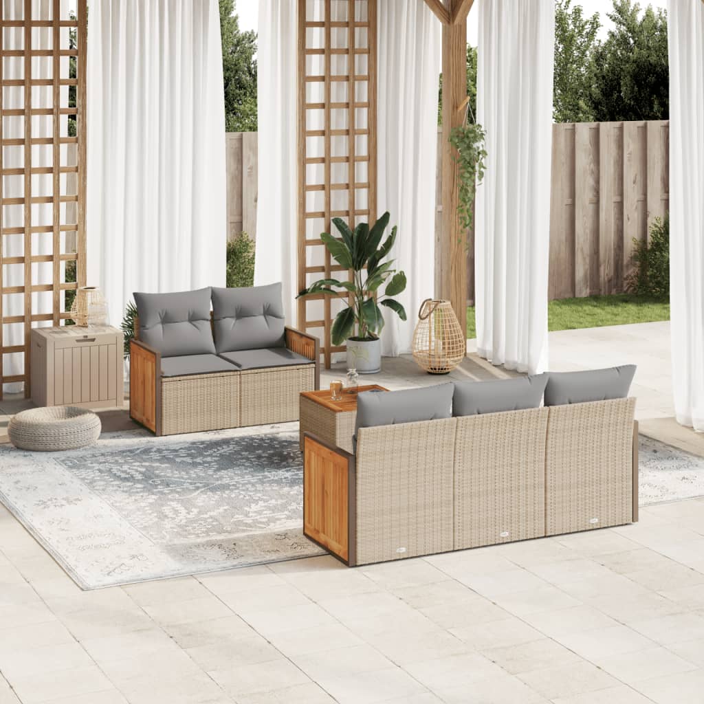 sofasæt til haven 6 dele med hynder polyrattan beige
