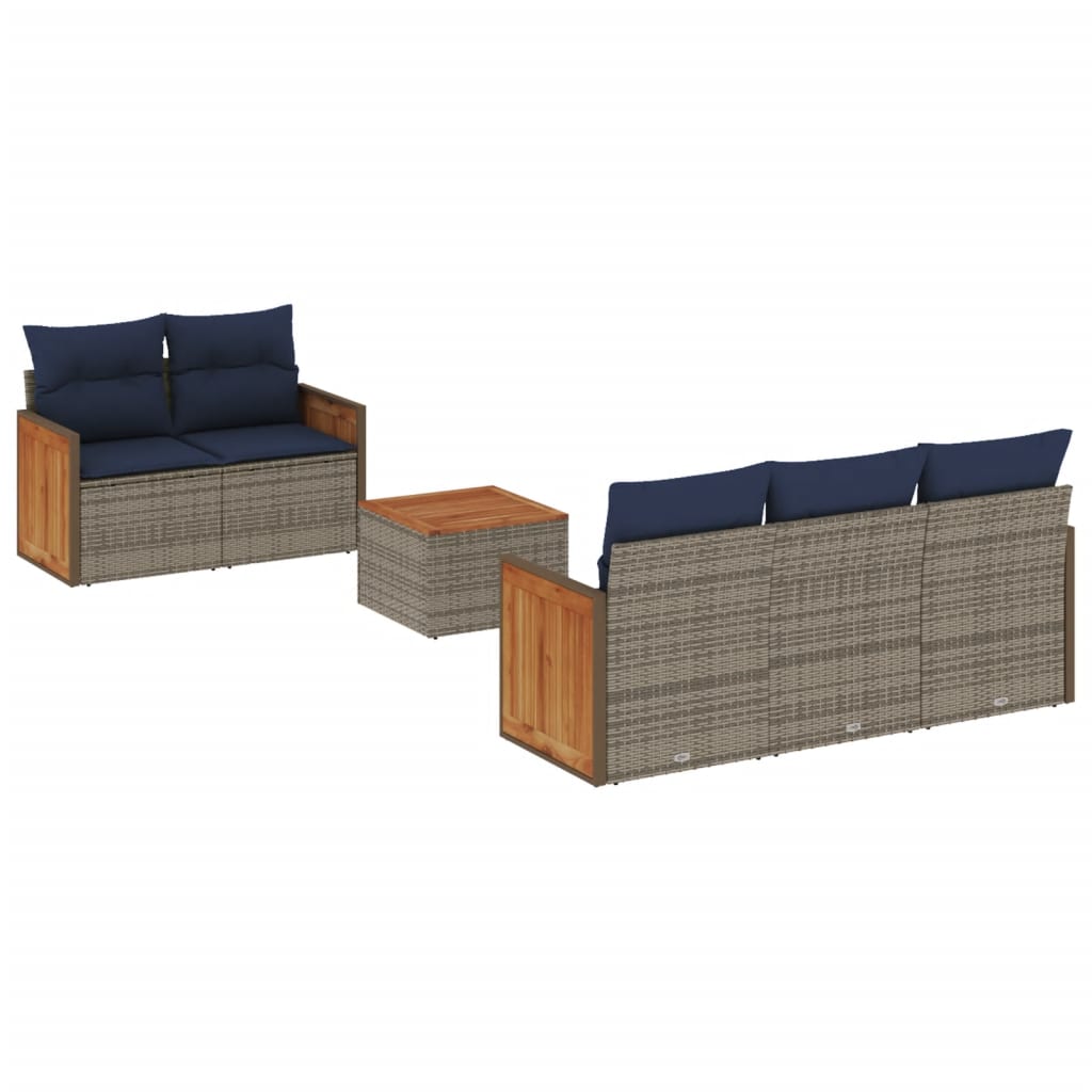 havesofasæt med 6 dele og hynder grå polyrattan