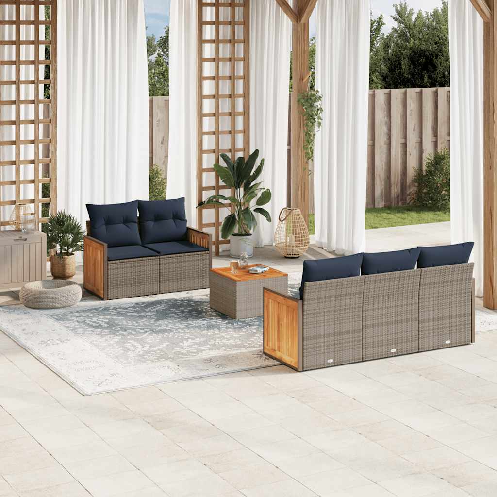 havesofasæt med 6 dele og hynder grå polyrattan