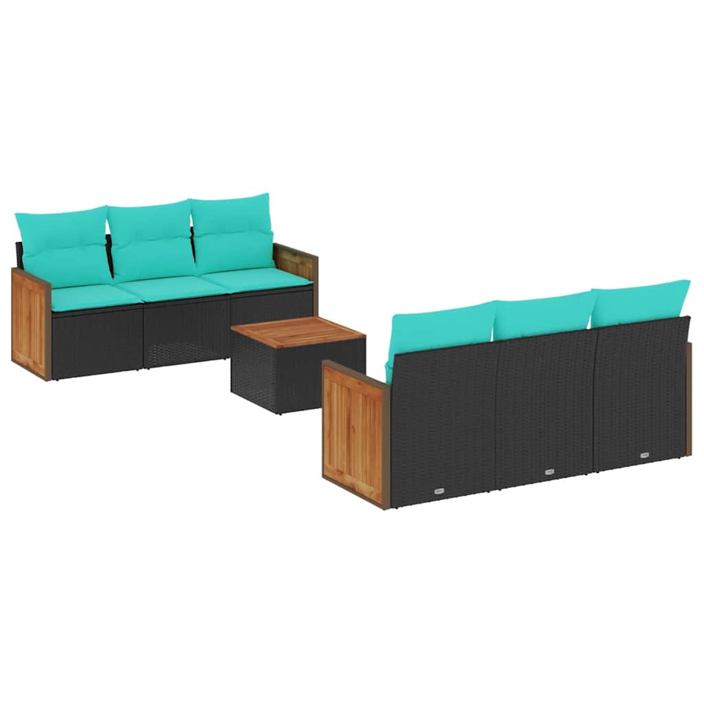 havesofasæt med 7 hynder sort polyrattan