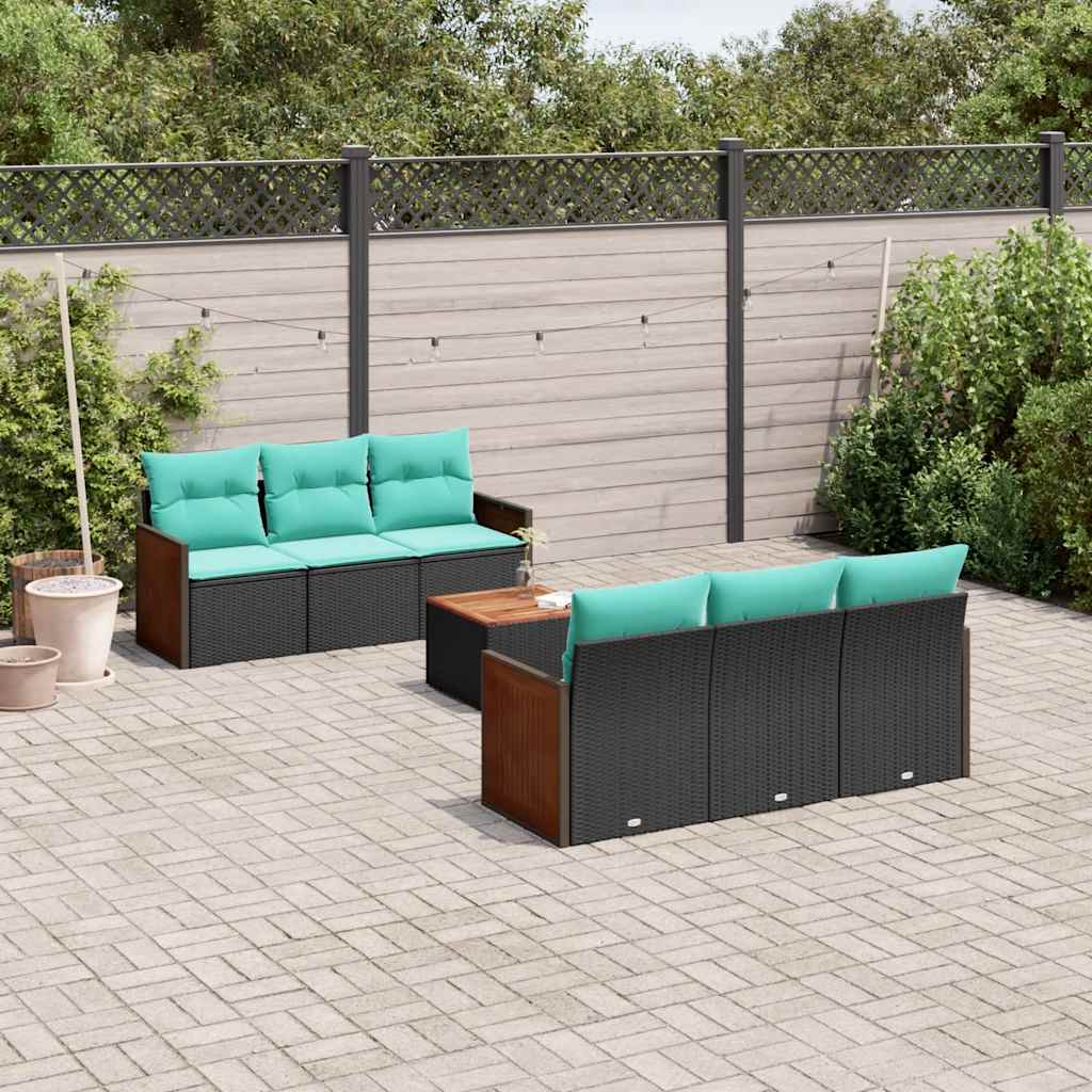 havesofasæt med 7 hynder sort polyrattan
