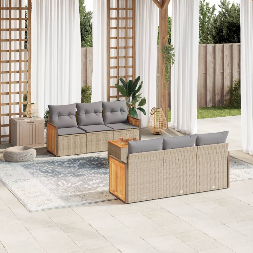 sofasæt til haven 7 dele med hynder polyrattan beige