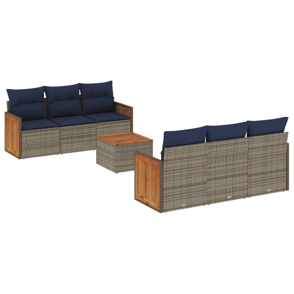havesofasæt med 7 dele og hynder grå polyrattan