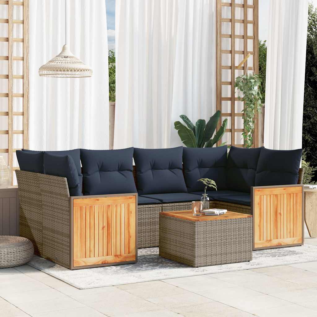 havesofasæt med 7 dele og hynder grå polyrattan