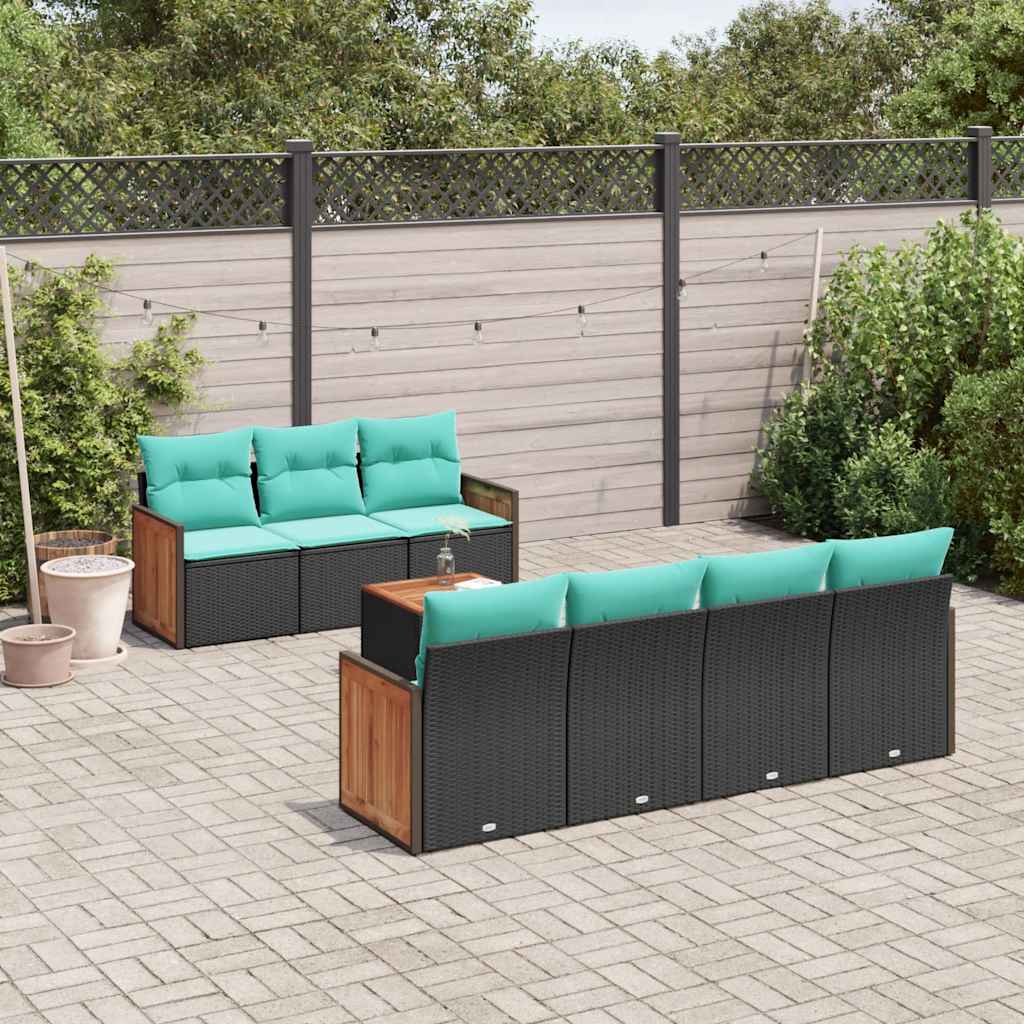 8-delt havesofasæt med hynder sort polyrattan