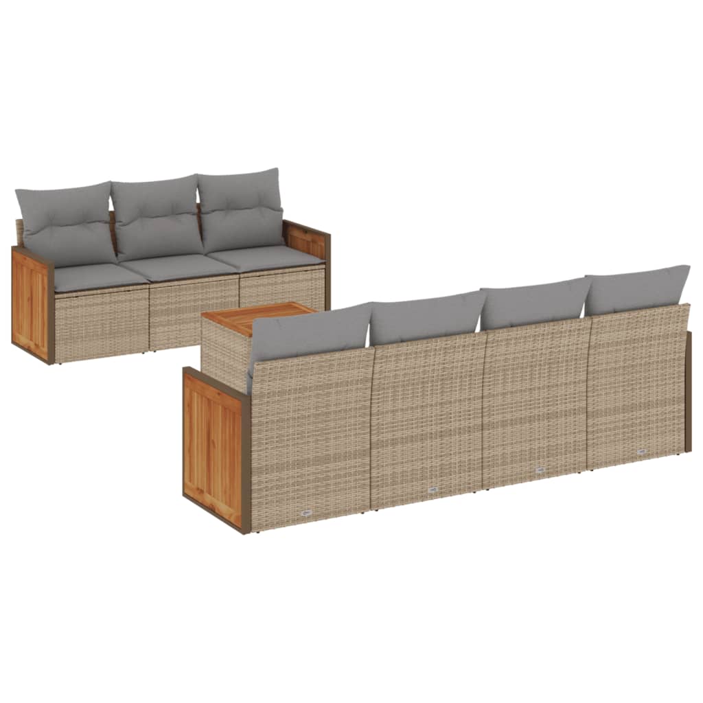 sofasæt til haven 8 dele med hynder polyrattan beige