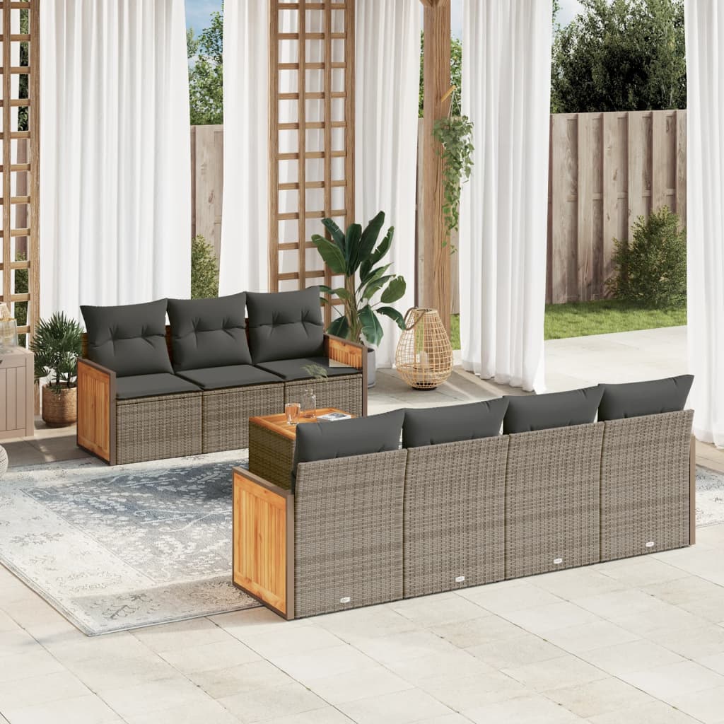 sofasæt til haven 8 dele med hynder polyrattan grå
