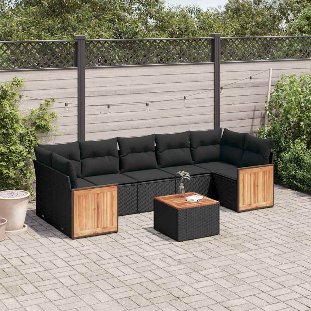 sofasæt til haven 8 dele med hynder polyrattan sort