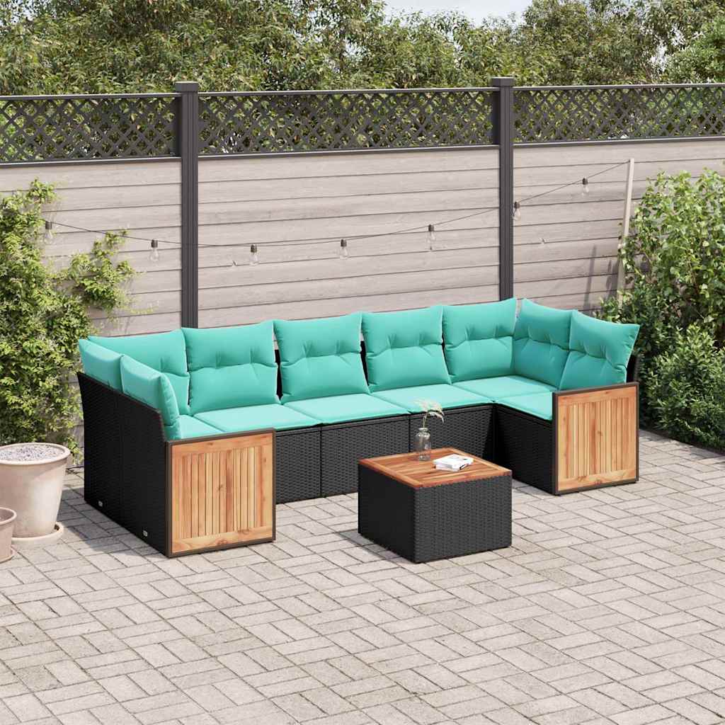 8-delt havesofasæt med hynder sort polyrattan