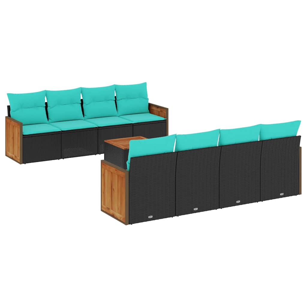 havesofasæt med 9 dele og hynder sort polyrattan