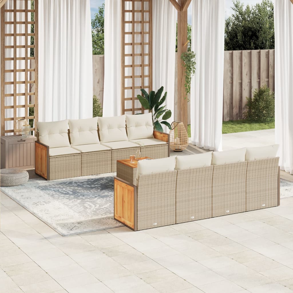 sofasæt til haven 9 dele med hynder polyrattan beige