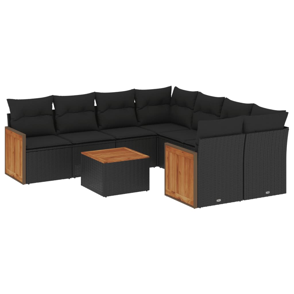 sofasæt til haven 9 dele med hynder polyrattan sort