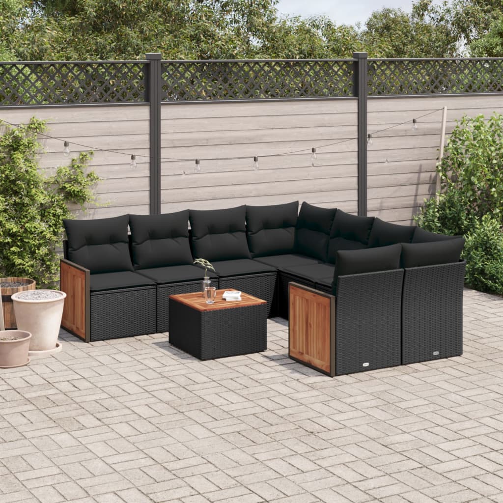 sofasæt til haven 9 dele med hynder polyrattan sort