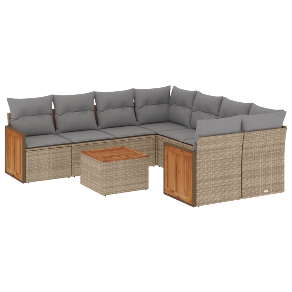 sofasæt til haven 9 dele med hynder polyrattan beige